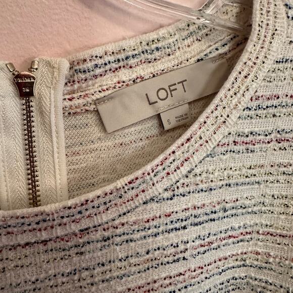 LOFT Balloon Sleeve Striped Colorful Boucle Tweet Shift Dress Small - Picture 4 of 9